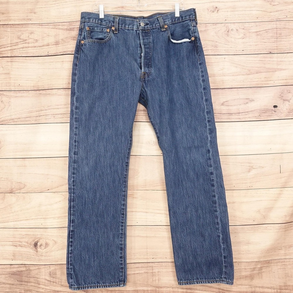 Levis 501 Jeans Mens 36x32 Blue Medium Wash Classic Straight Denim Button Fly